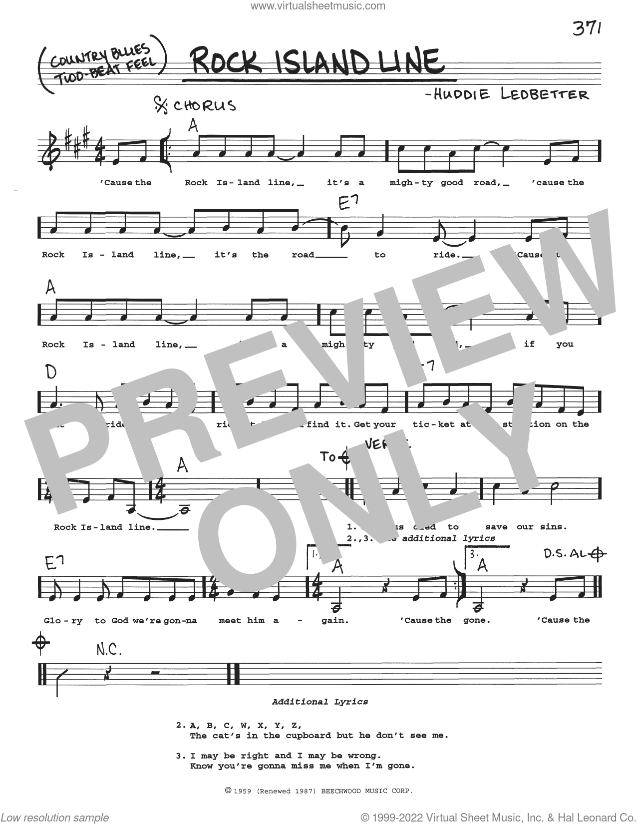 Rock Island Line sheet music (real book with lyrics) (PDF)