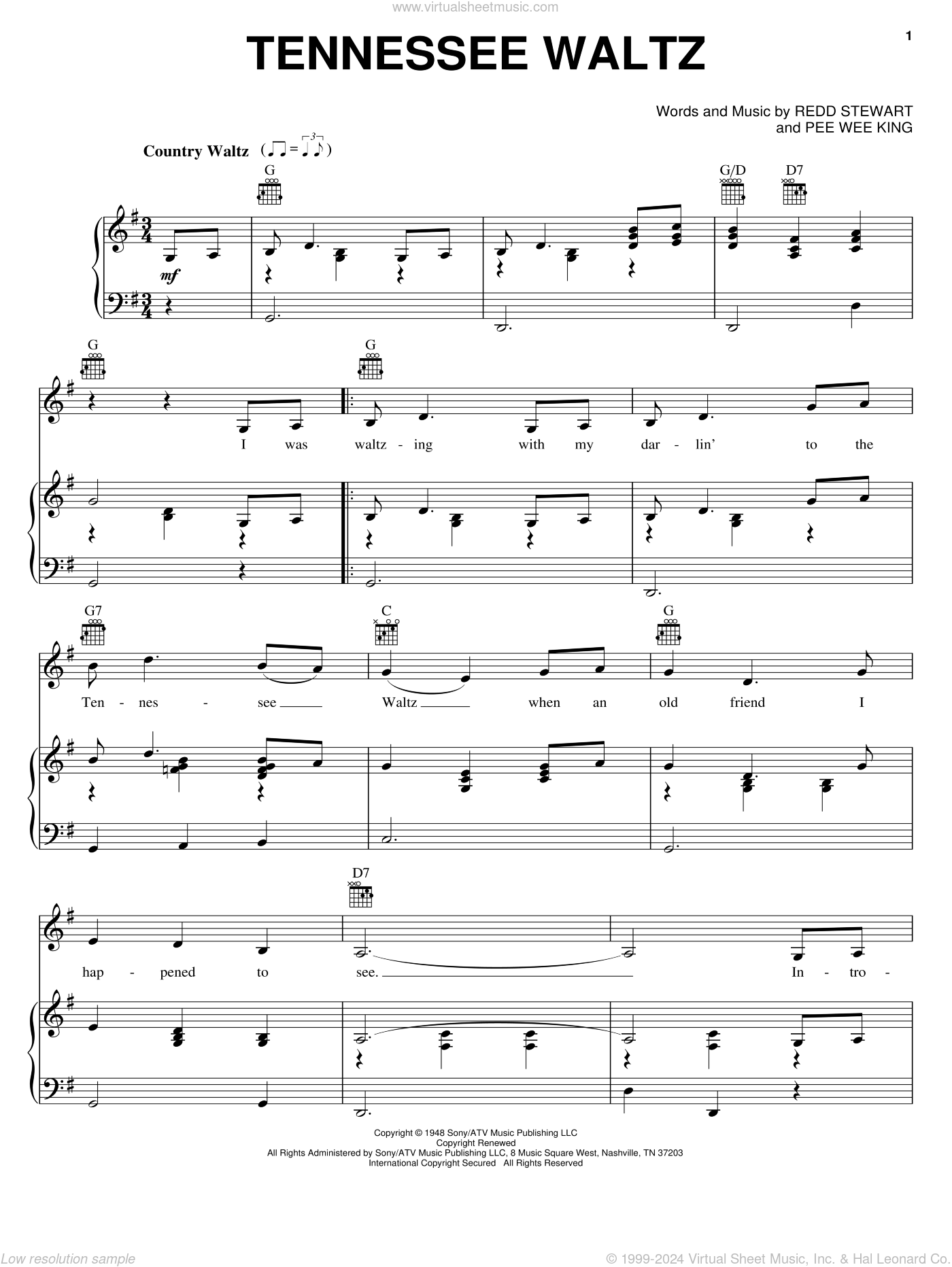 Page - Tennessee Waltz sheet music for voice, piano or guitar