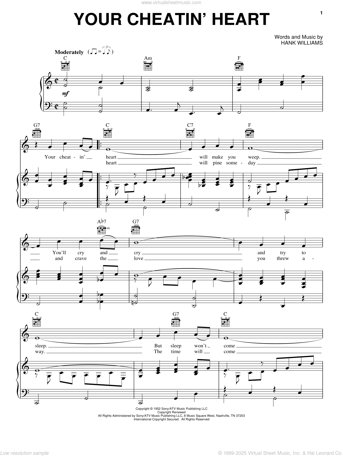 Your Cheatin' Heart sheet music for voice, piano or guitar (PDF)