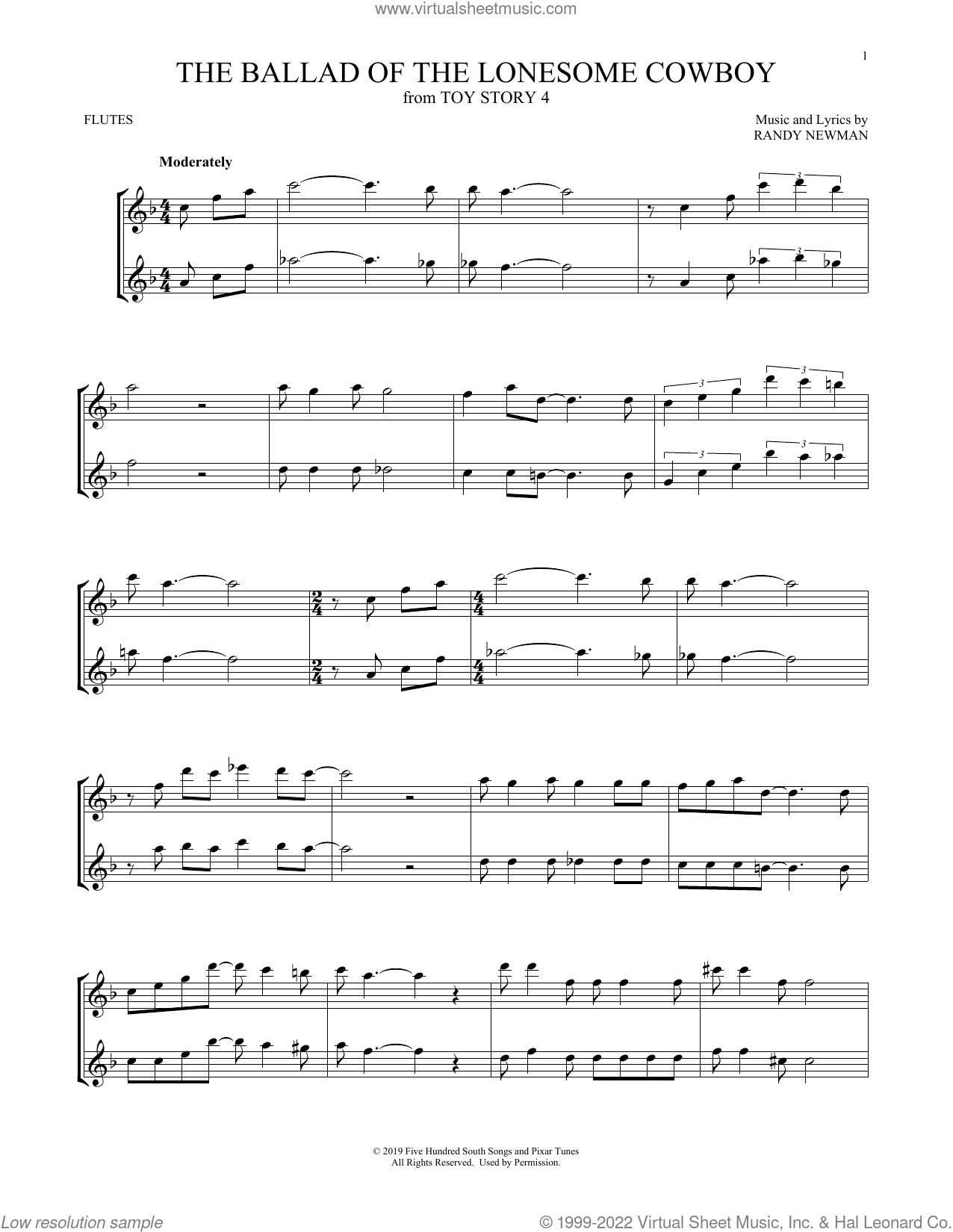 The Ballad Of The Lonesome Cowboy (from Toy Story 4) sheet music for two  flutes (duets)