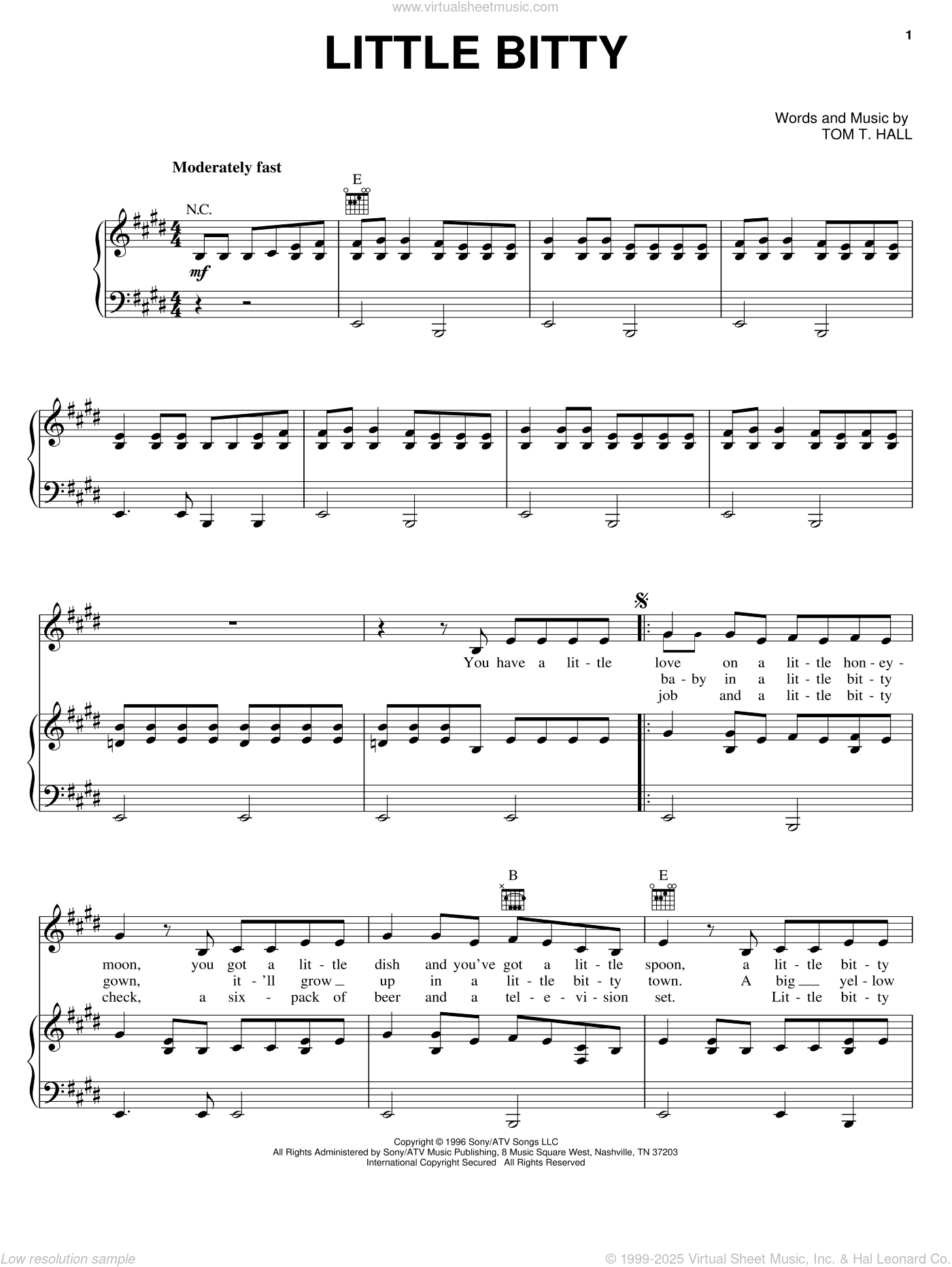 Jackson Little Bitty Sheet Music For Voice Piano Or Guitar