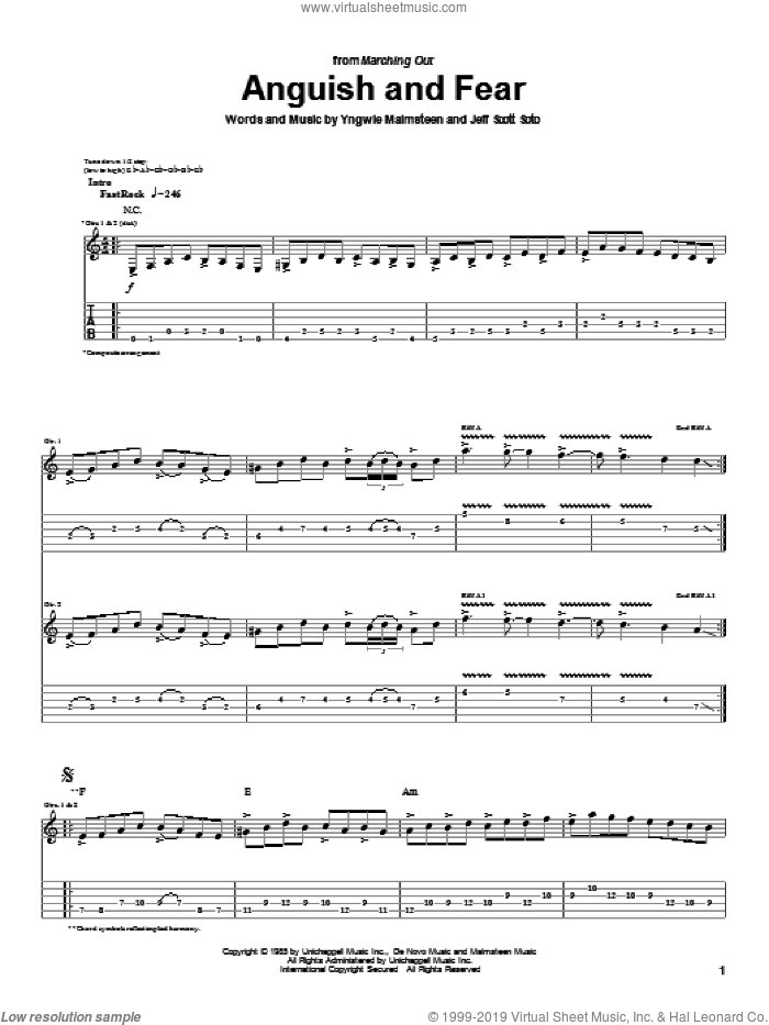 Anguish And Fear sheet music for guitar (tablature) (PDF)