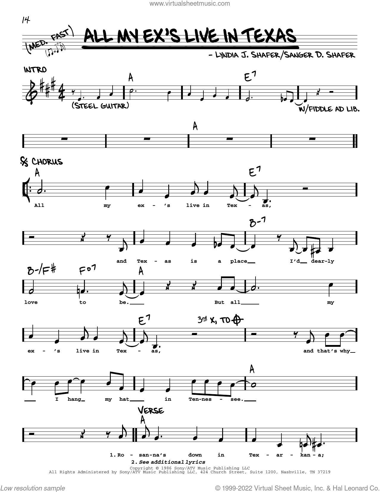All My Ex's Live In Texas sheet music (real book with lyrics)
