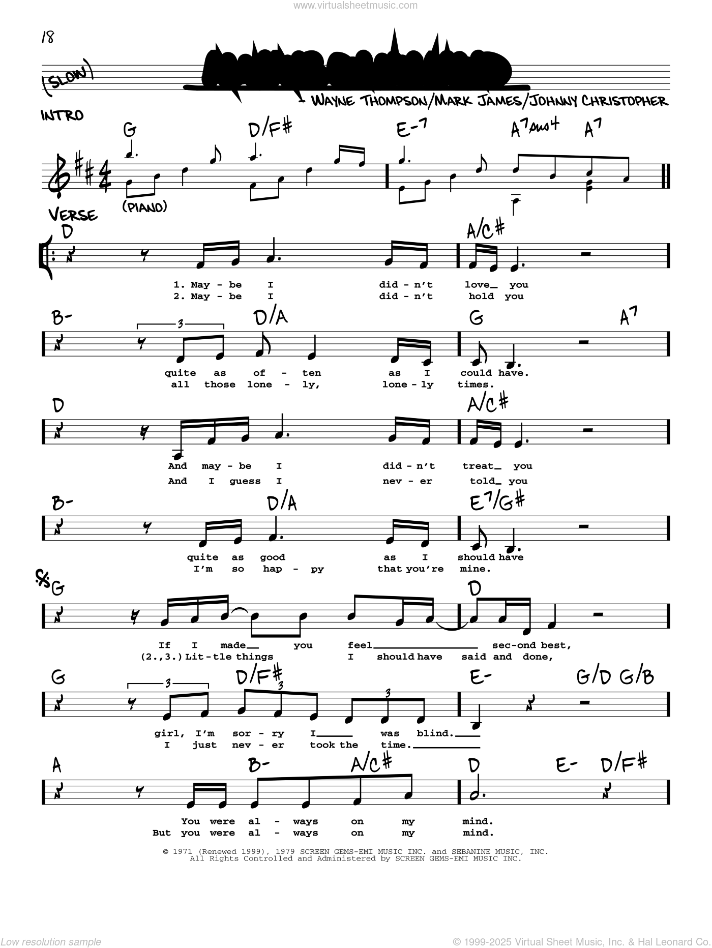 Always On My Mind sheet music (real book with lyrics) (PDF)