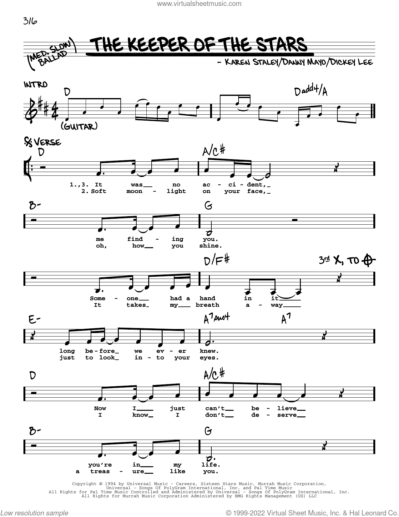 The Keeper Of The Stars sheet music (fake book) (PDF-interactive)