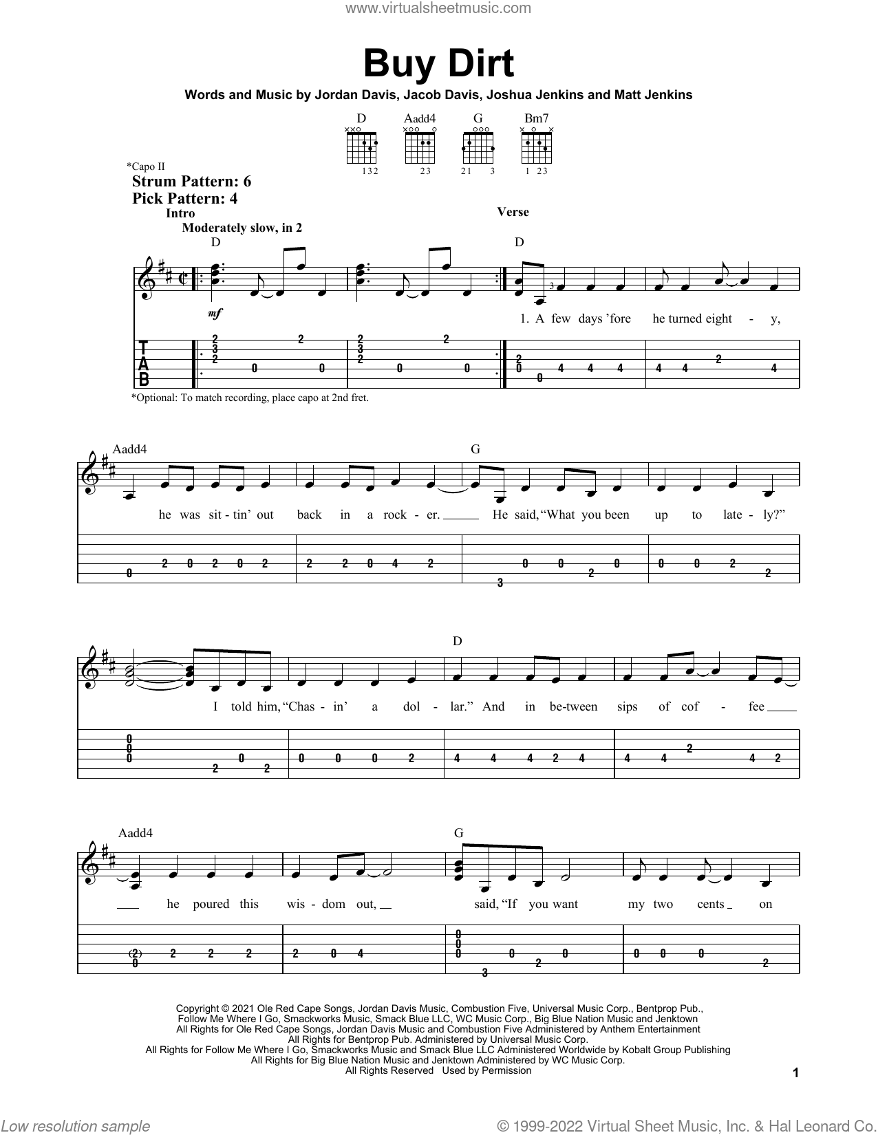 Buy Dirt sheet music for guitar solo (easy tablature) (PDF)