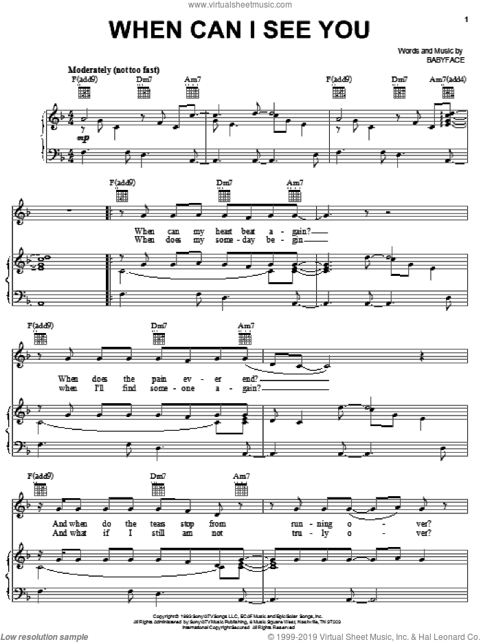 Babyface When Can I See You Sheet Music For Voice Piano Or Guitar