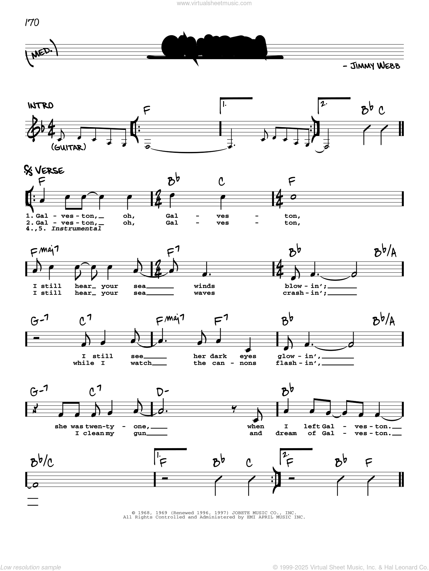 Galveston sheet music (real book with lyrics) (PDF)