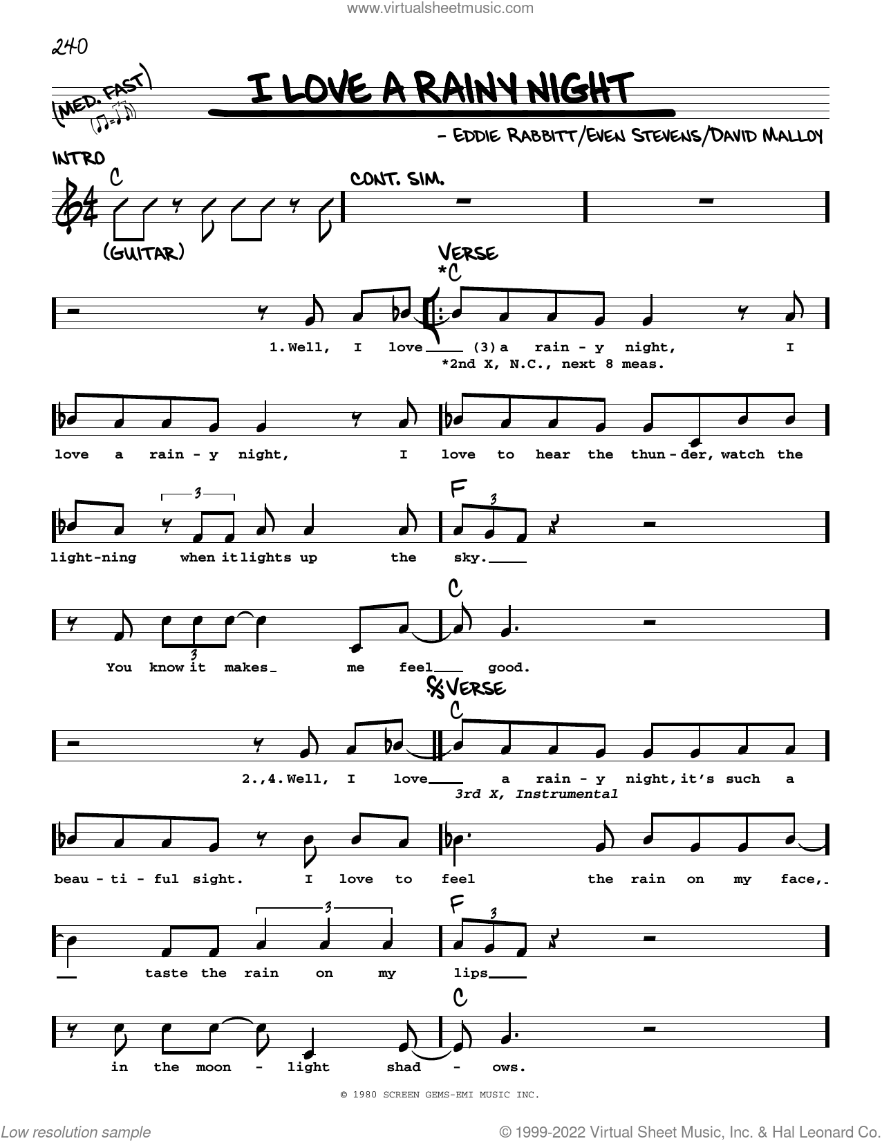 I Love A Rainy Night sheet music (real book with lyrics) (PDF)