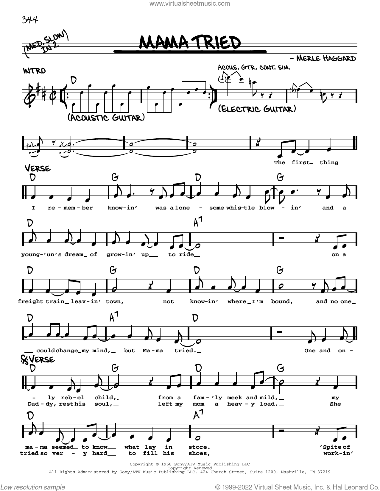 Mama Tried sheet music (real book with lyrics) (PDF)