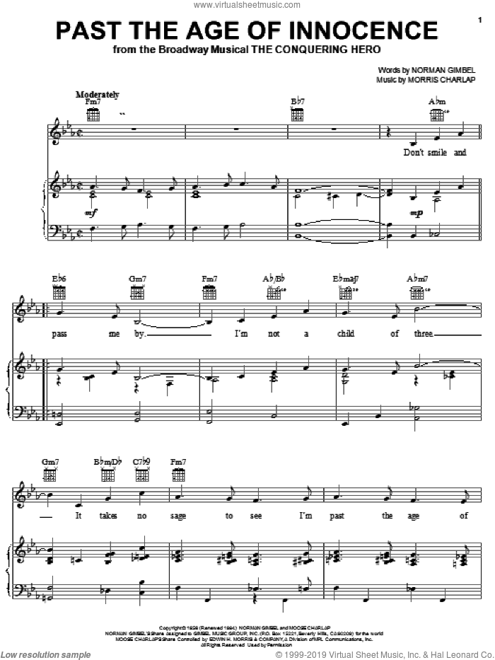 Past The Age Of Innocence sheet music for voice, piano or guitar