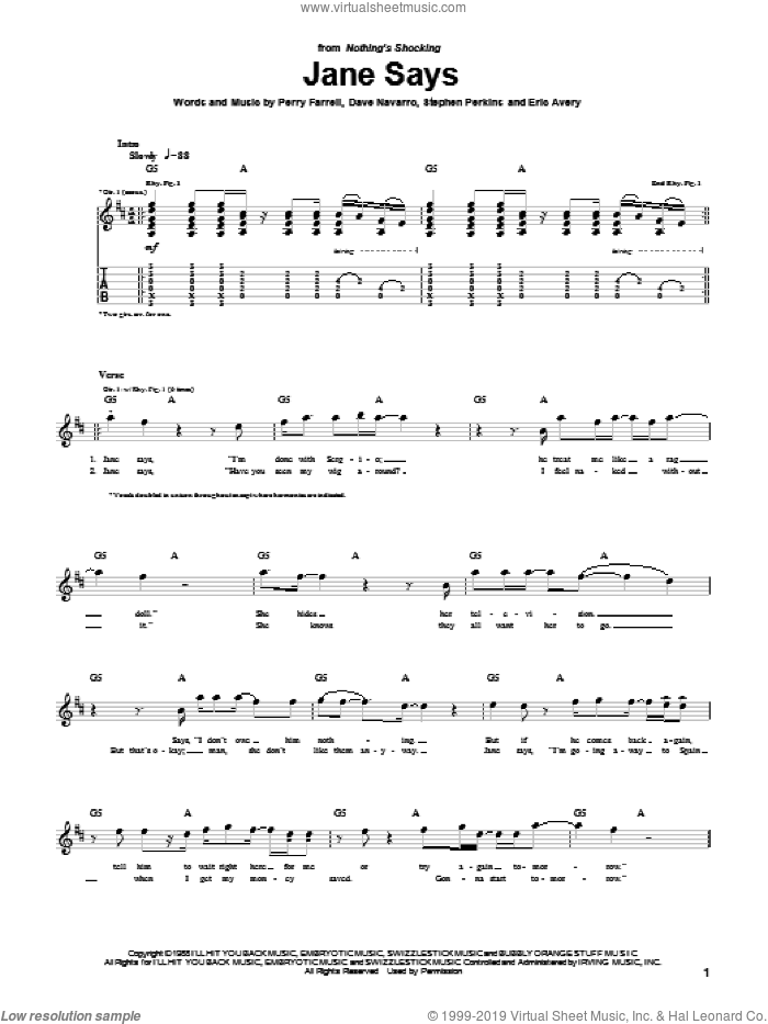 Jane Says sheet music for guitar (tablature) (PDF) v2