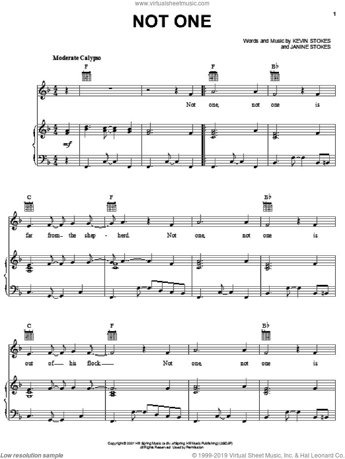 Not One sheet music for voice, piano or guitar (PDF-interactive)