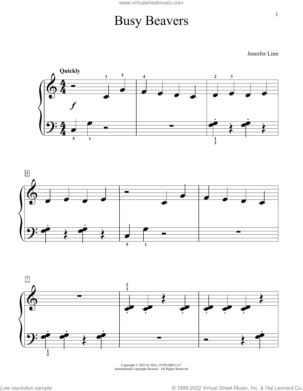 Busy Beavers sheet music for piano solo (elementary) (PDF)