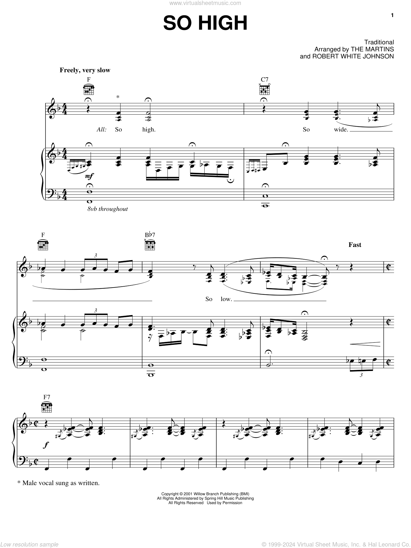 The Martins: So High sheet music for voice, piano or guitar (PDF)