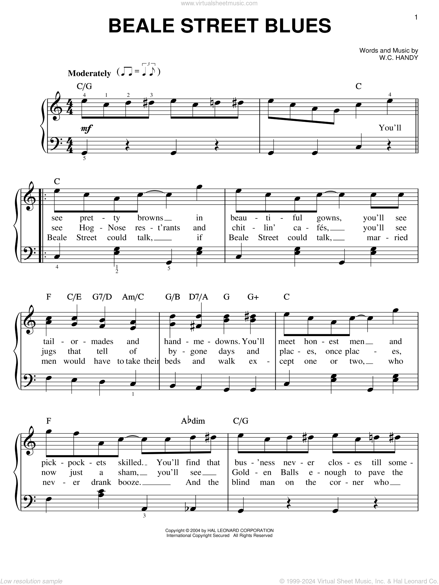 Beale Street Blues sheet music for piano solo (PDF-interactive)