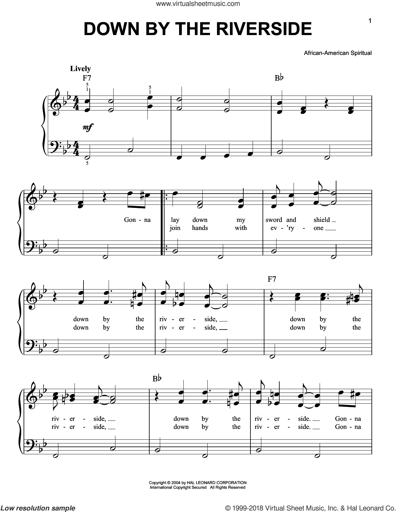 Down By The Riverside Sheet Music Easy For Piano Solo Pdf