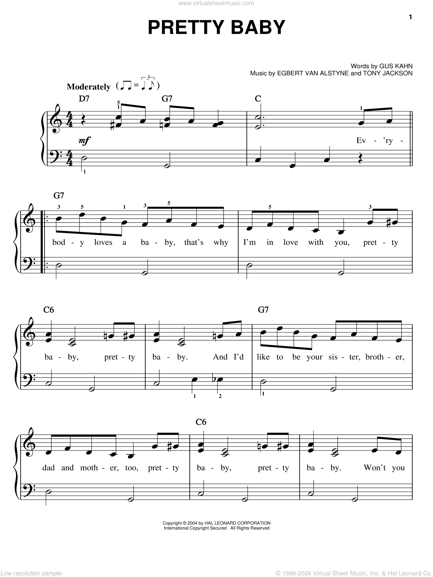 Pretty Baby sheet music for piano solo (PDF-interactive)