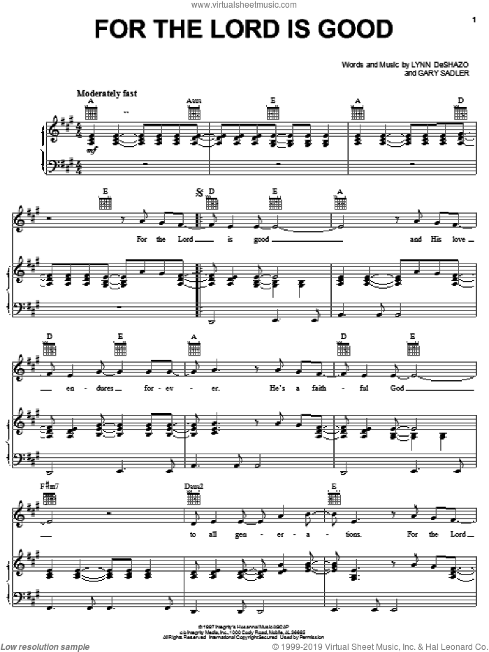 For The Lord Is Good sheet music for voice, piano or guitar (PDF)