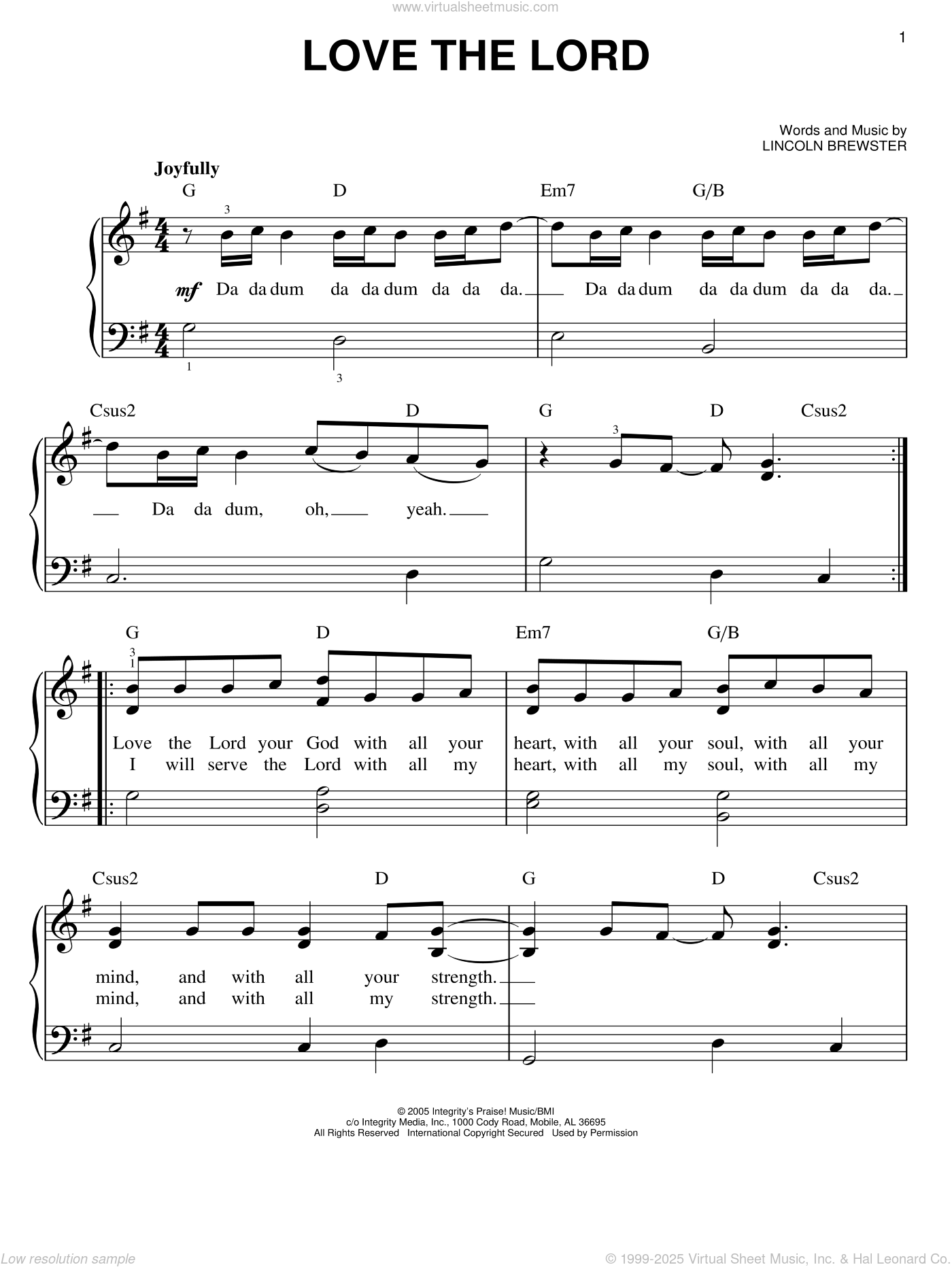 Love The Lord sheet music for piano solo (PDF-interactive)