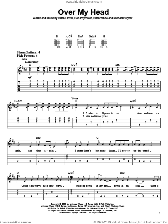 Brian Littrell: Over My Head sheet music for guitar solo (easy tablature)