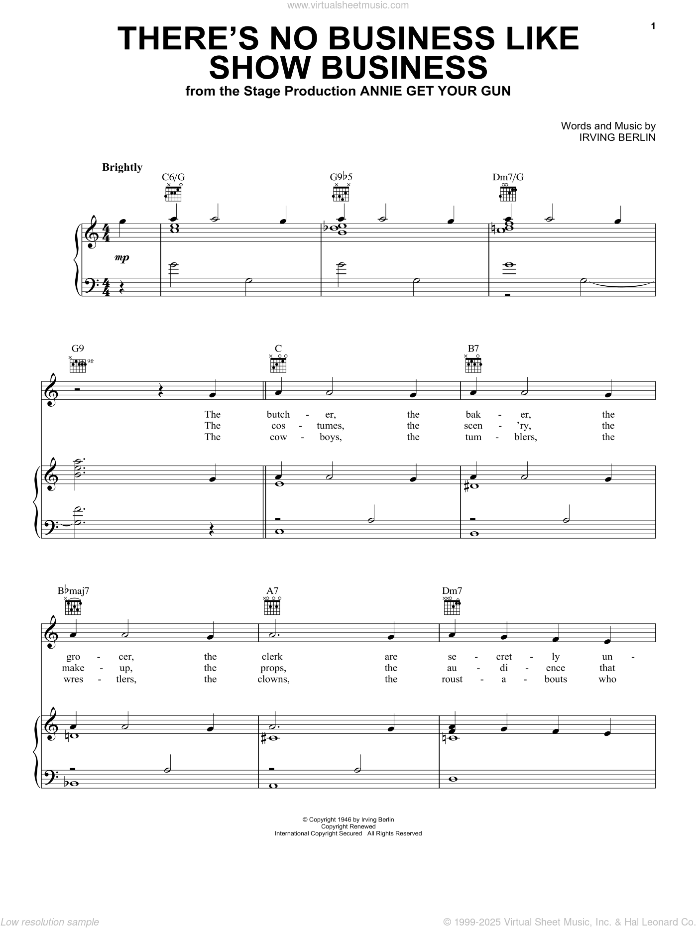 There's No Business Like Show Business sheet music for voice, piano or