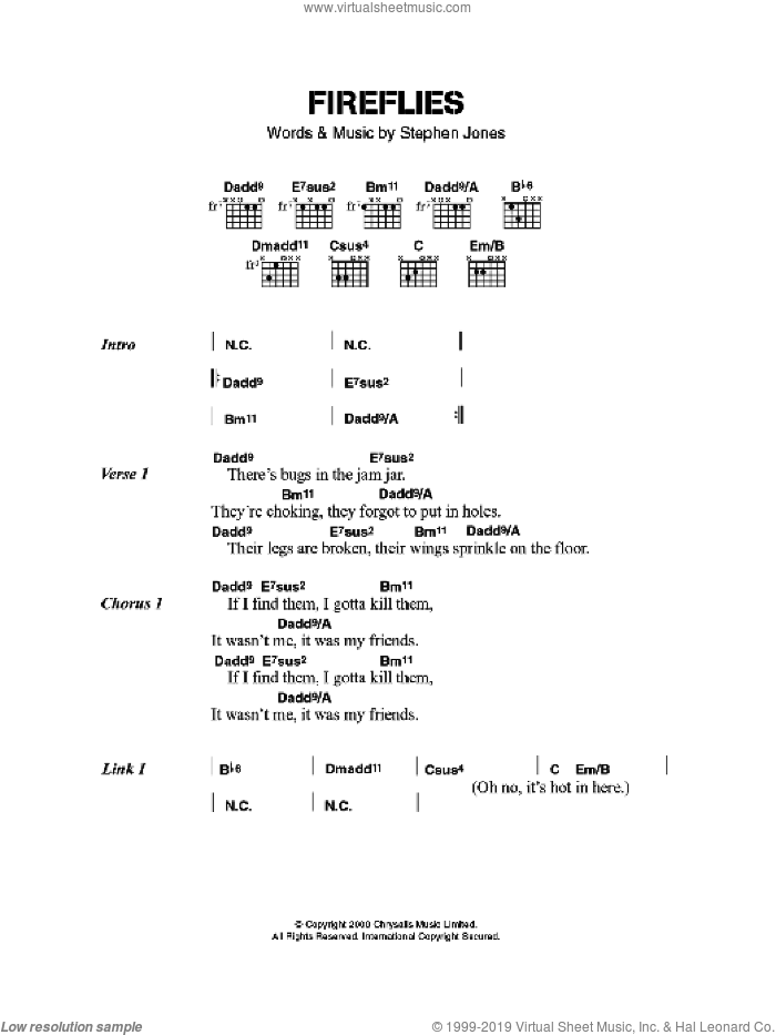 Babybird Fireflies Sheet Music For Guitar Chords Pdf