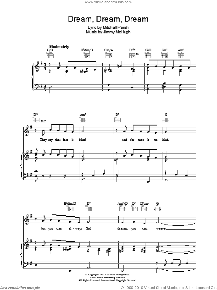 McHugh - Dream Dream Dream sheet music for voice, piano or guitar