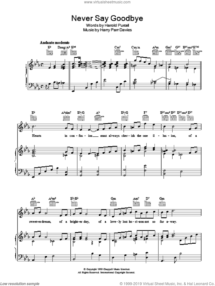 Harold Purcell: Never Say Goodbye sheet music for voice, piano or