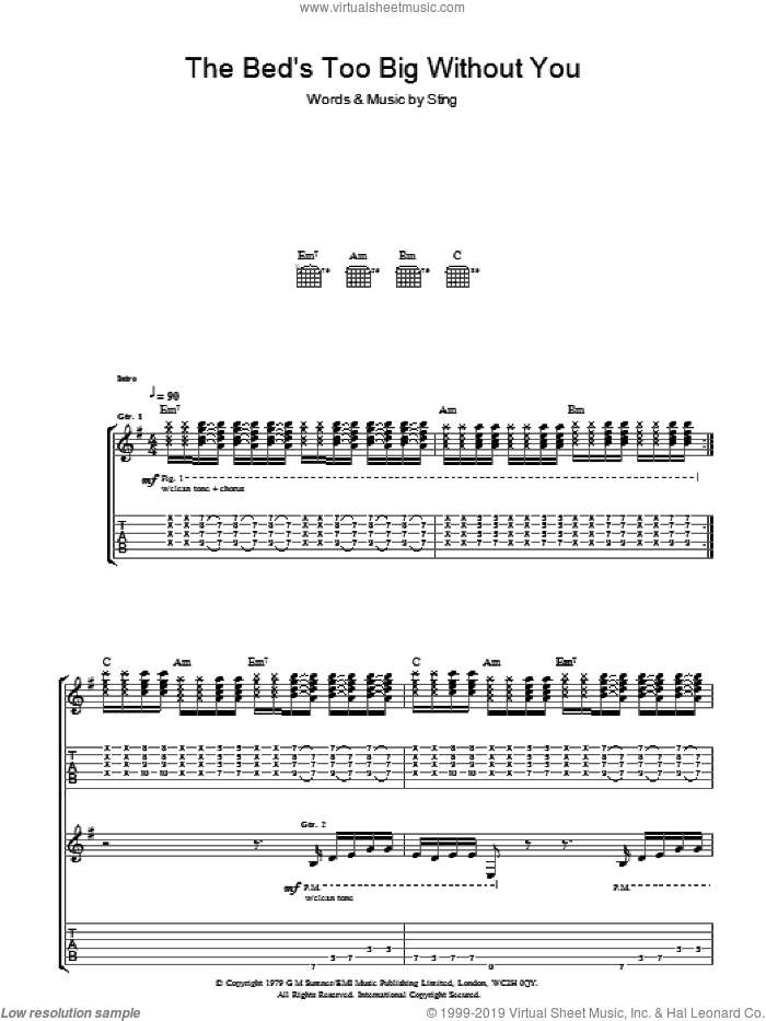 The Bed's Too Big Without You sheet music for guitar (tablature)