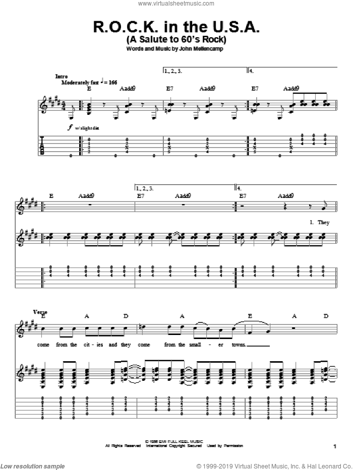 R.O.C.K. In The U.S.A. (A Salute To 60's Rock) sheet music for guitar ...