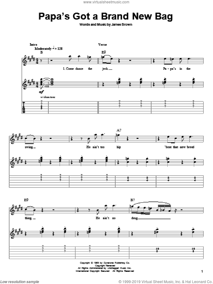Papa's Got A Brand New Bag sheet music for guitar (tablature, playalong)