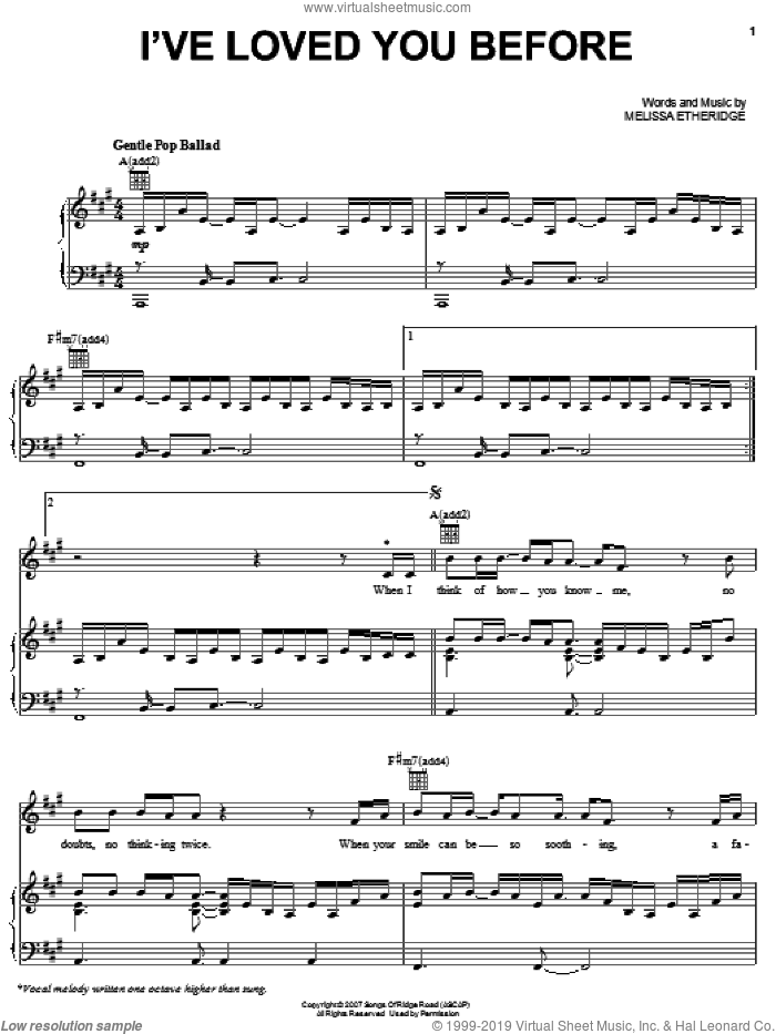 I've Loved You Before sheet music for voice, piano or guitar