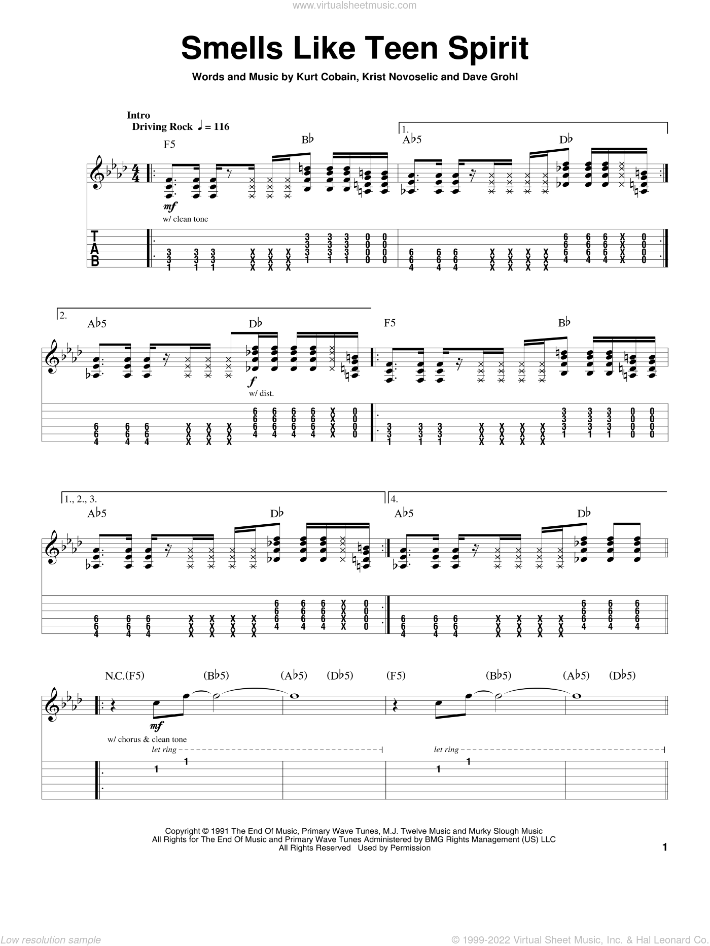 Nirvana - Smells Like Teen Spirit sheet music for guitar (tablature ...