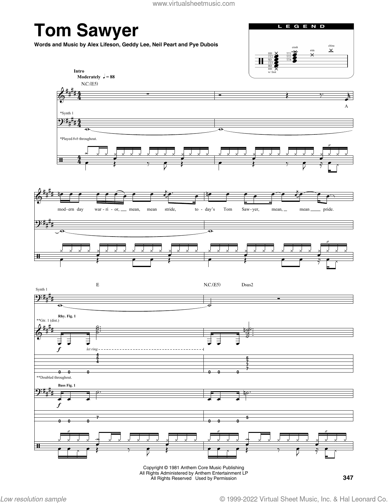 Tom Sawyer Sheet Music For Chamber Ensemble Transcribed Score 2400