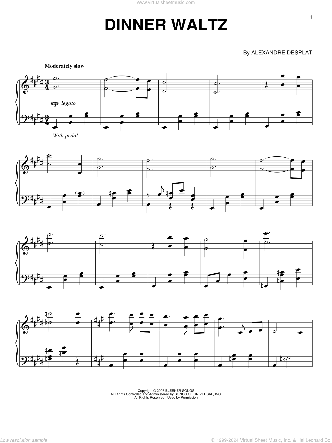 Dinner Waltz sheet music for piano solo (PDFinteractive)