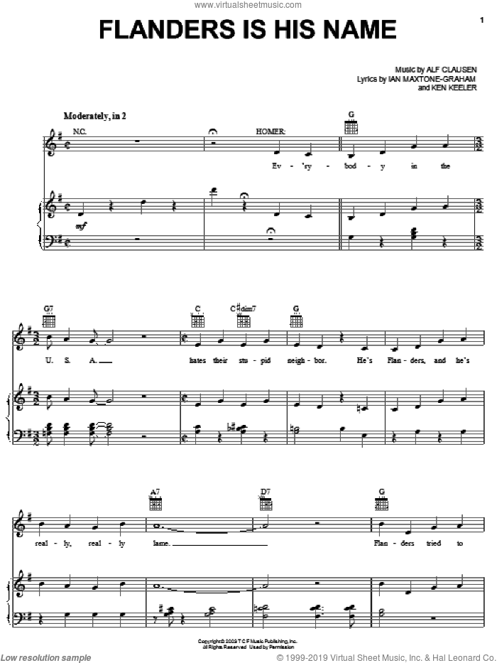 Flanders Is His Name sheet music for voice, piano or guitar (PDF)