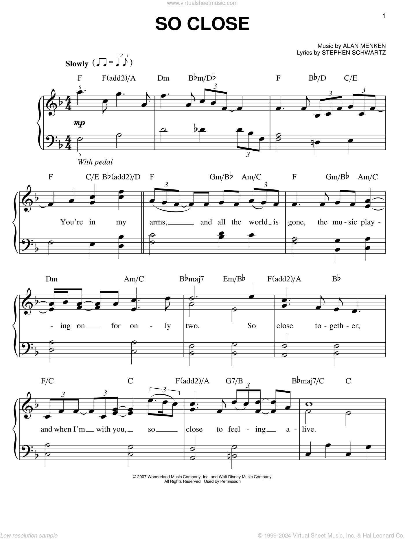 So Close (from Enchanted), (easy) sheet music for piano solo