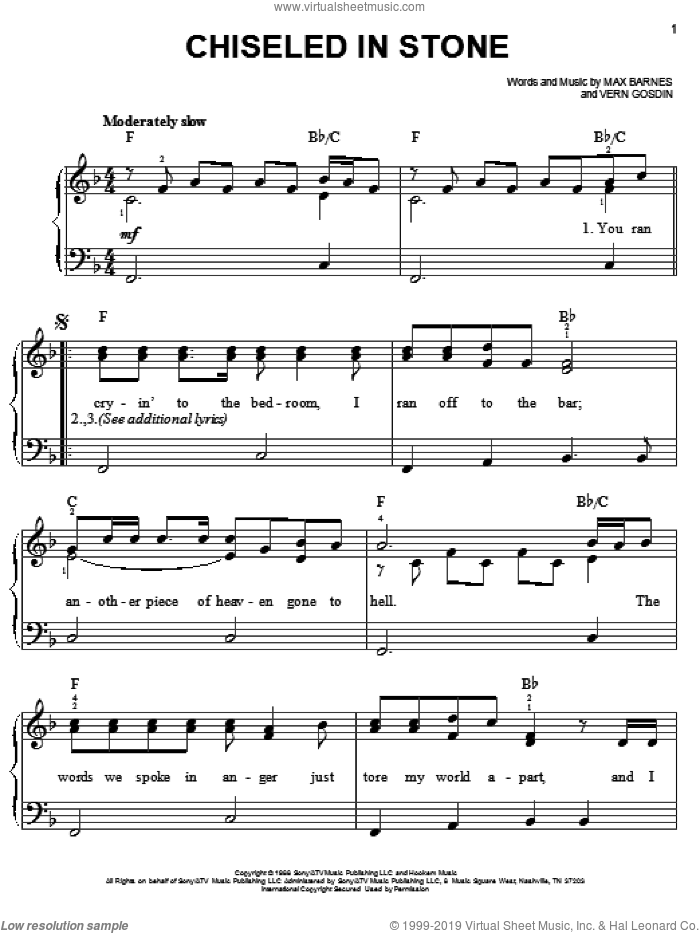 Chiseled In Stone sheet music for piano solo (PDF-interactive)