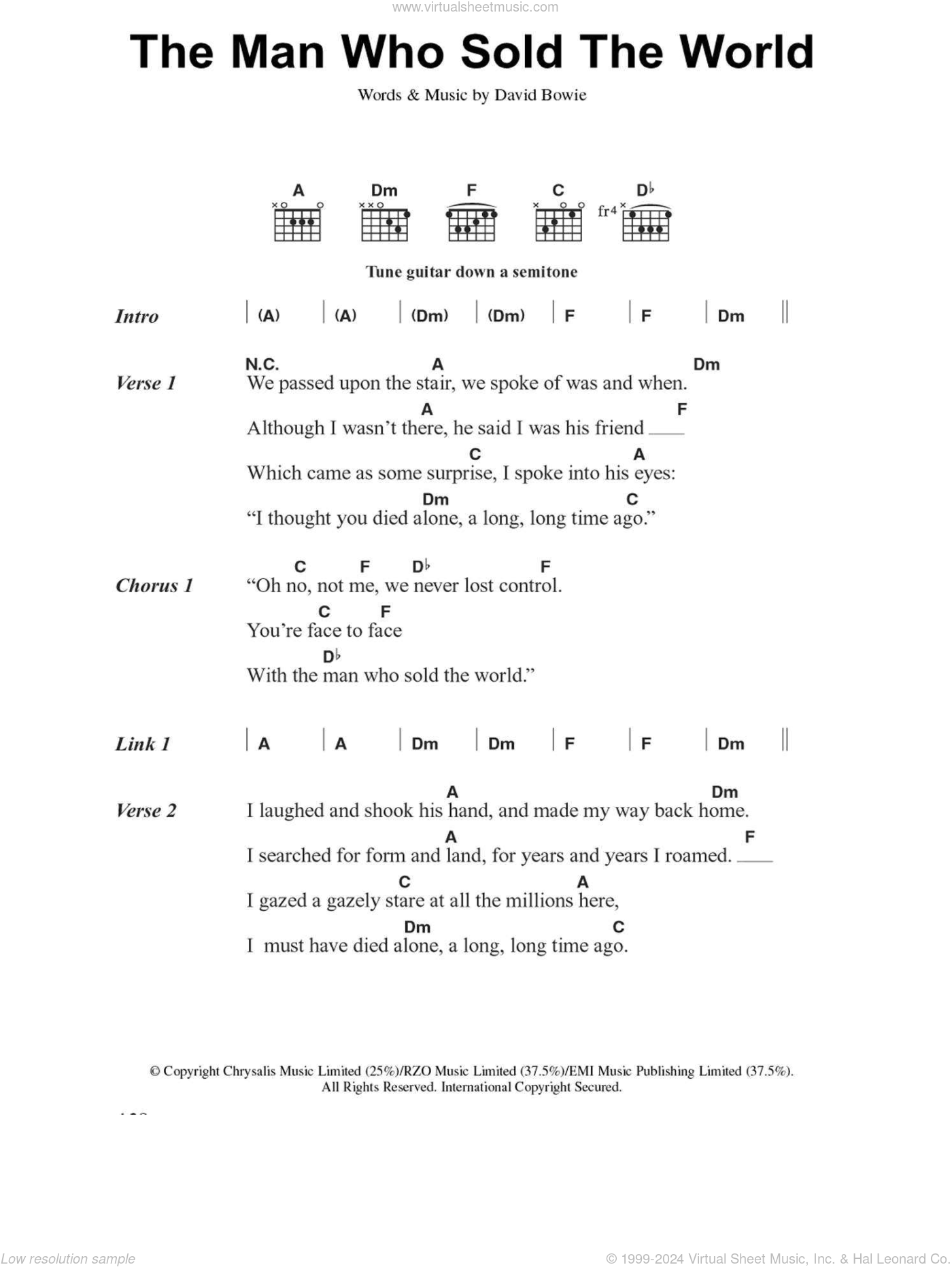 Bowie The Man Who Sold The World Sheet Music For Guitar Chords V2