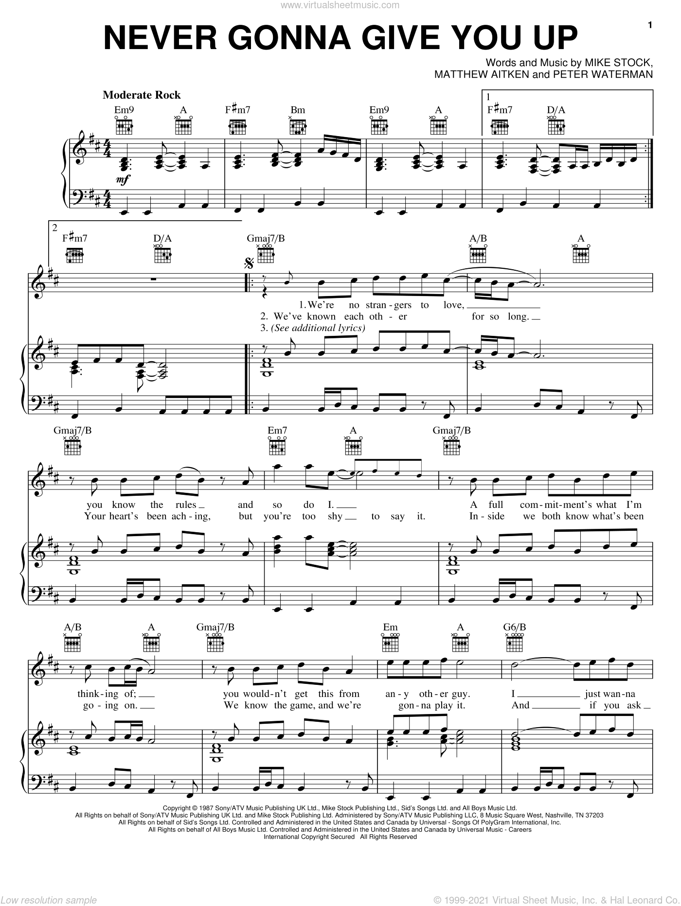 Astley Never Gonna Give You Up Sheet Music For Voice Piano Or
