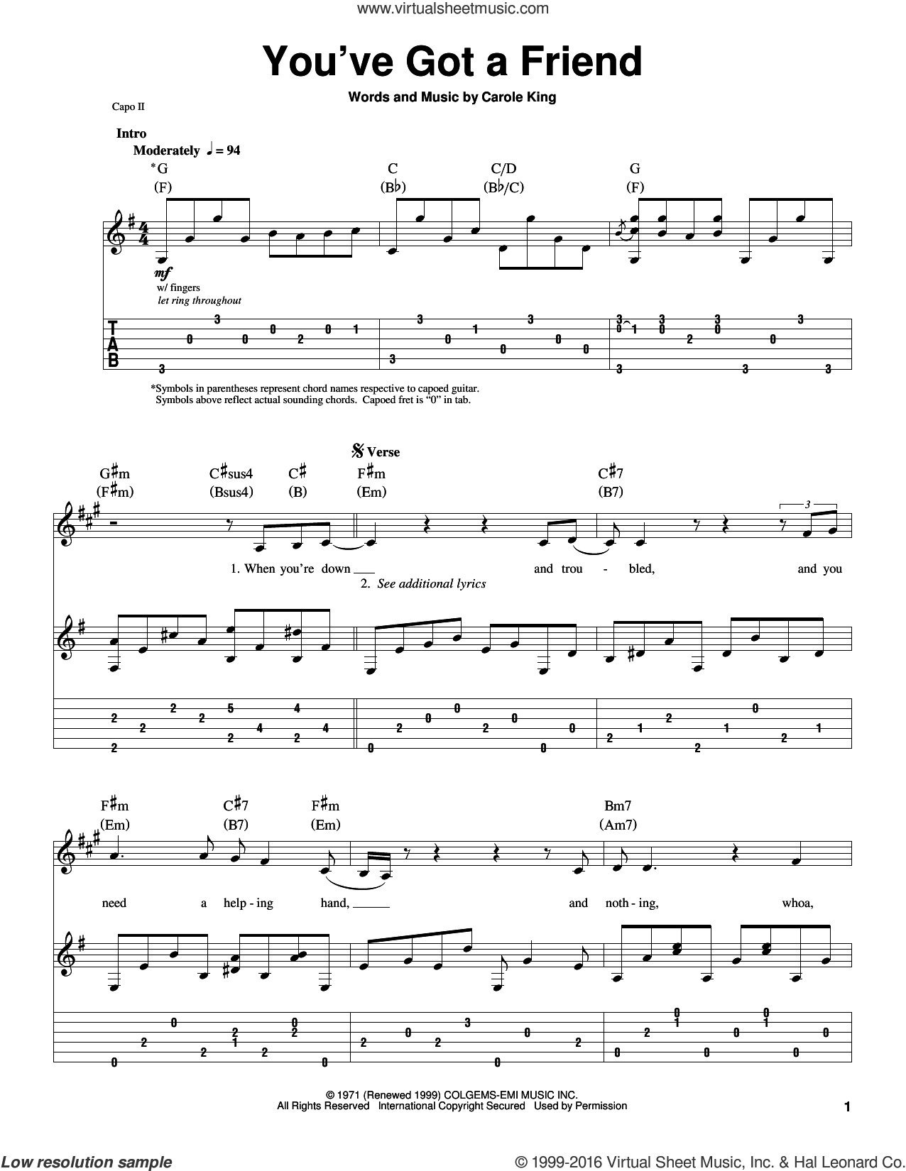 Free sheet music preview of You've Got A Friend for guitar (tablature,...