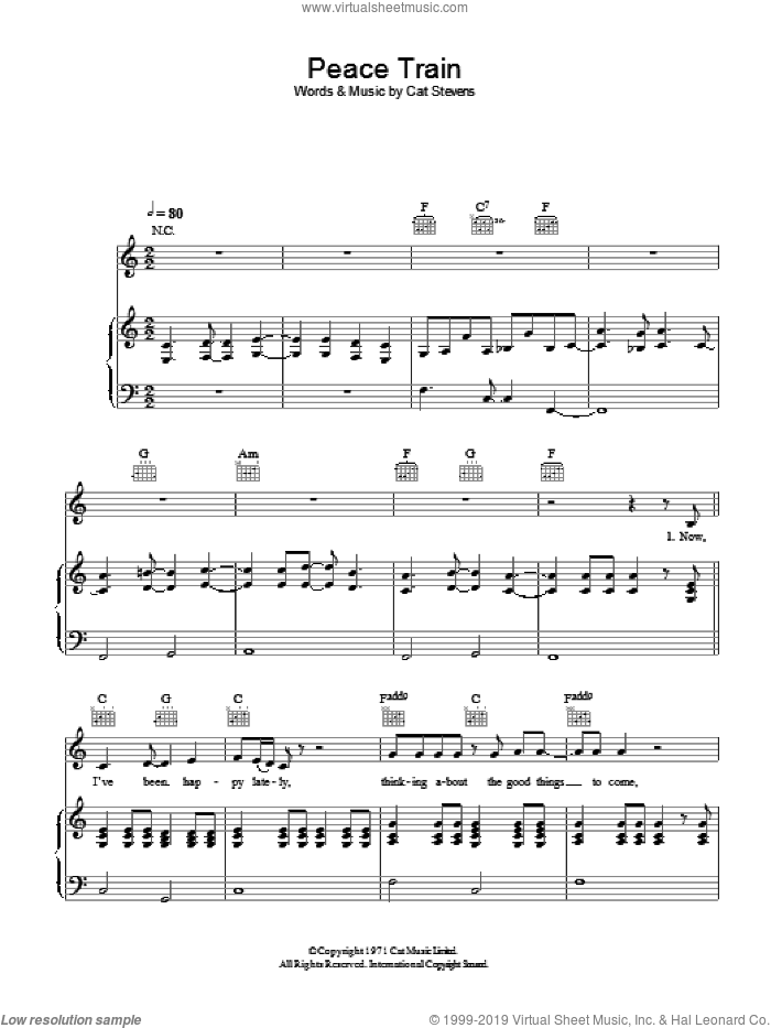 Peace Train sheet music for voice, piano or guitar v2