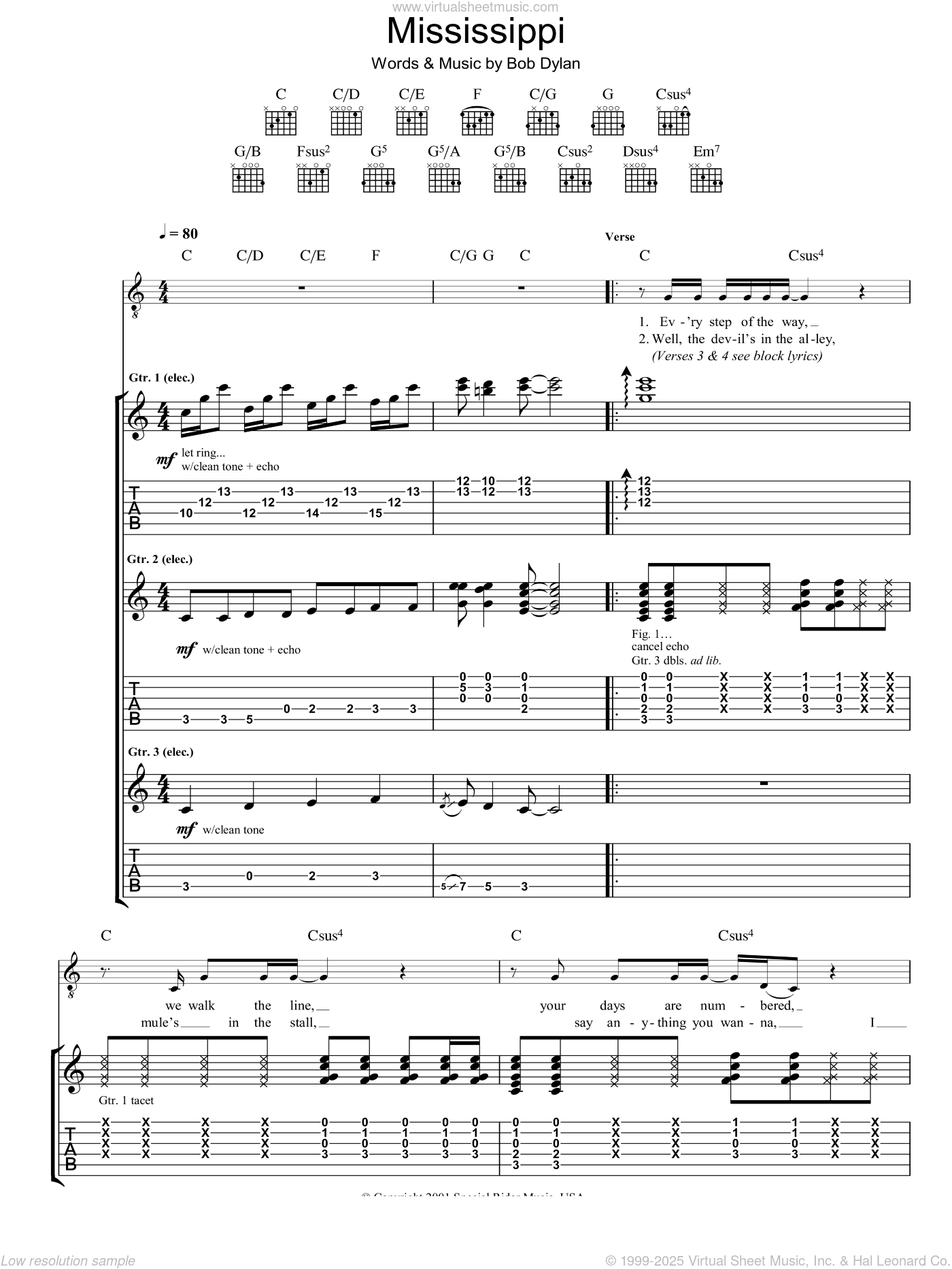 Dylan - Mississippi sheet music for guitar (tablature) (PDF)