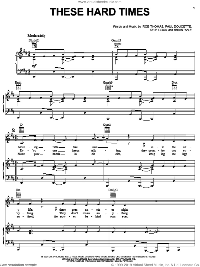 These Hard Times sheet music for voice, piano or guitar (PDF)