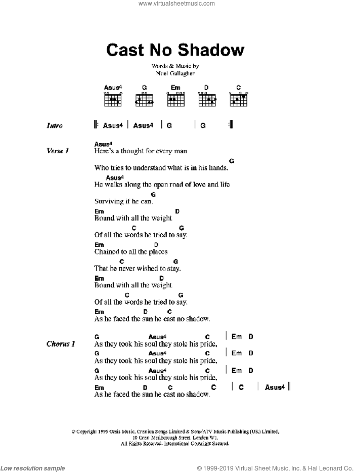 Cast No Shadow sheet music for guitar (chords) (PDF) v2 Cast No Shadow sheet music for guitar (chords) (PDF) v2