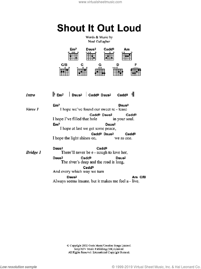 Oasis Shout It Out Loud Sheet Music For Guitar Chords Pdf