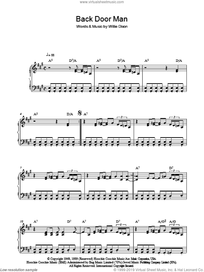 Back Door Man For Piano Solo By Howlin Wolf