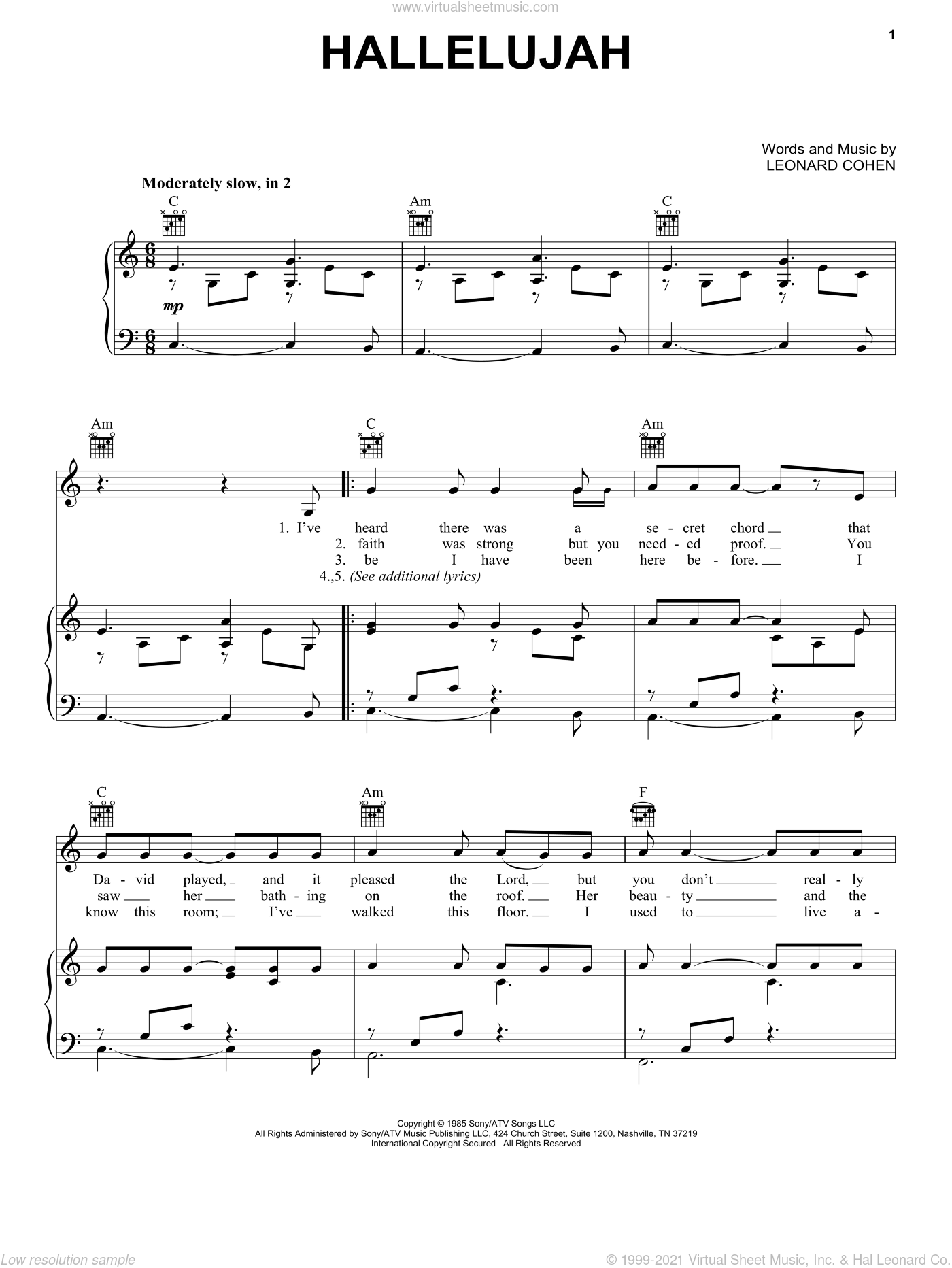 Voegele - Hallelujah sheet music for voice, piano or ...