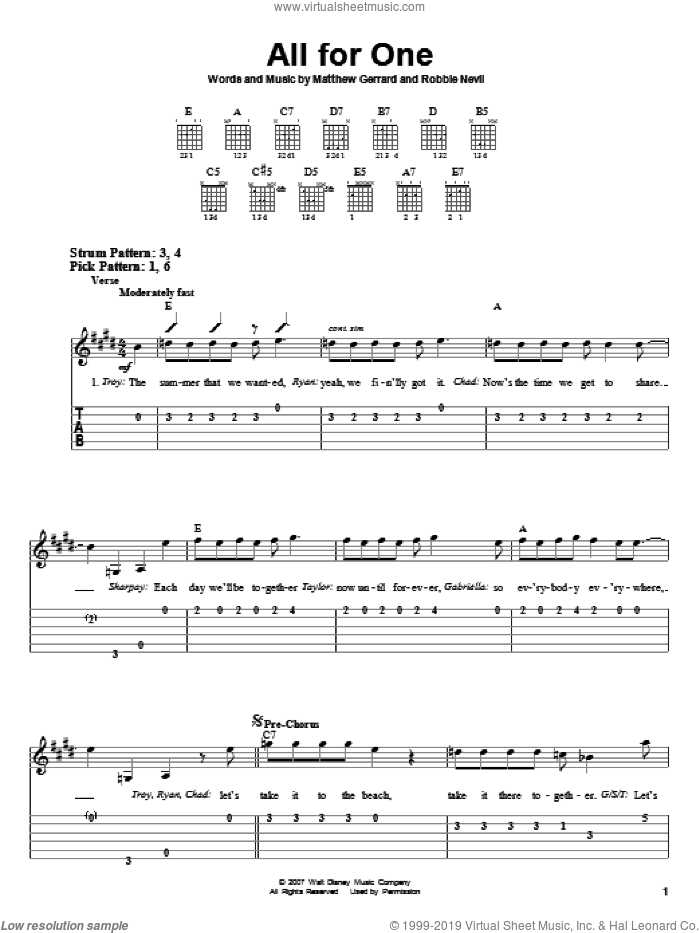 All For One sheet music for guitar solo (easy tablature) (PDF)